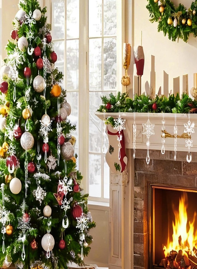 Labrostar 20pcs Christmas Ornaments Christmas Tree Decorations Hanging Acrylic Snowflake Icicle Crystal Ornaments with Drop Pendarts for Christmas Decorations Indoor Xmas Tree Winter New Year Party Supplies - Image 2